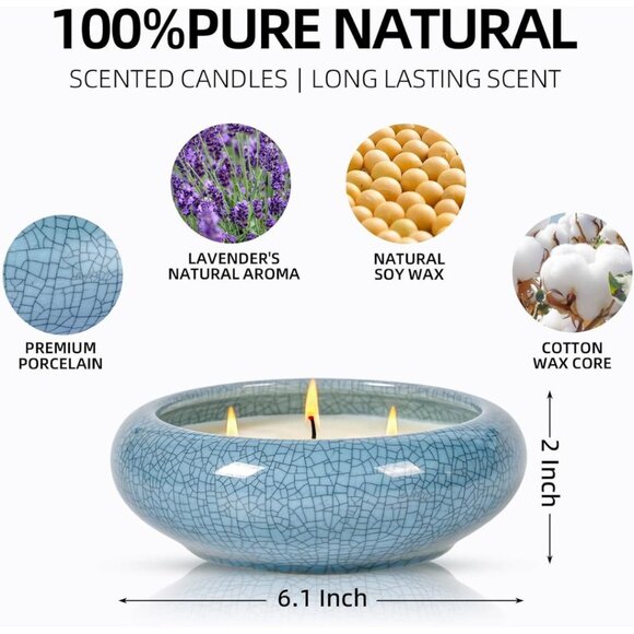 (NWT) FREEJAC Natural Soy 3 Wick Candle Ceramic "Crackle Bowl" - 12 Ounce - Picture 3 of 4